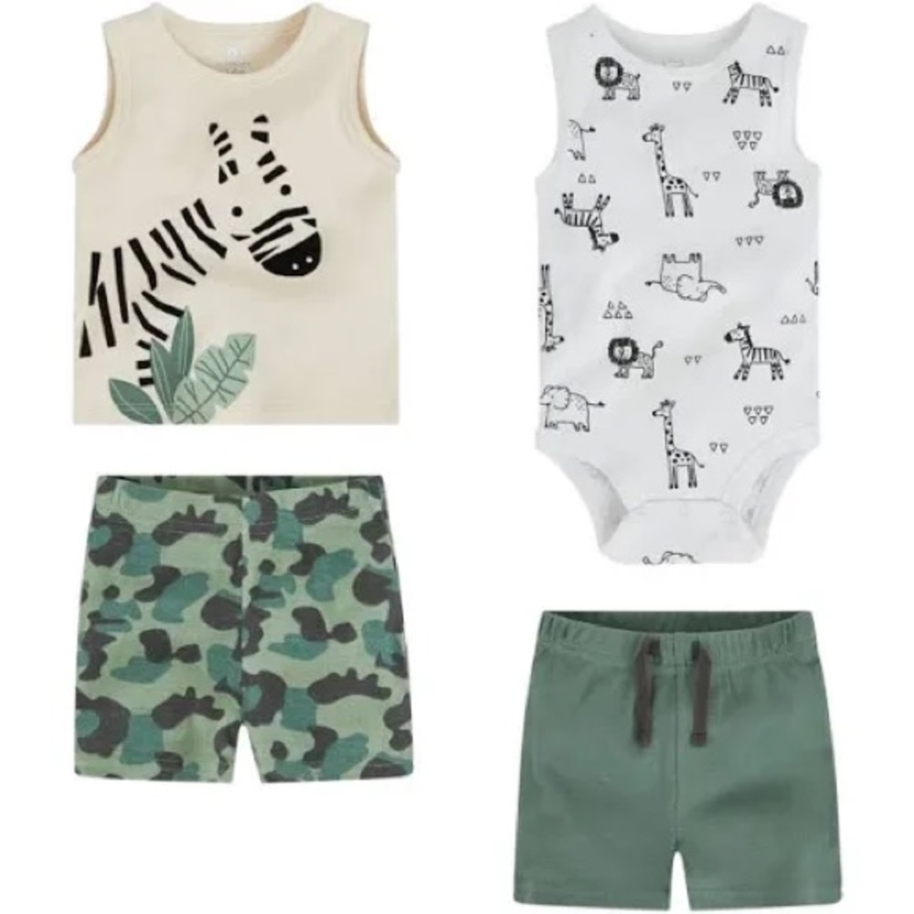 Baby Boys Shorts, Bodysuit and Tank T-Shirt, 4 Piece Set - Green